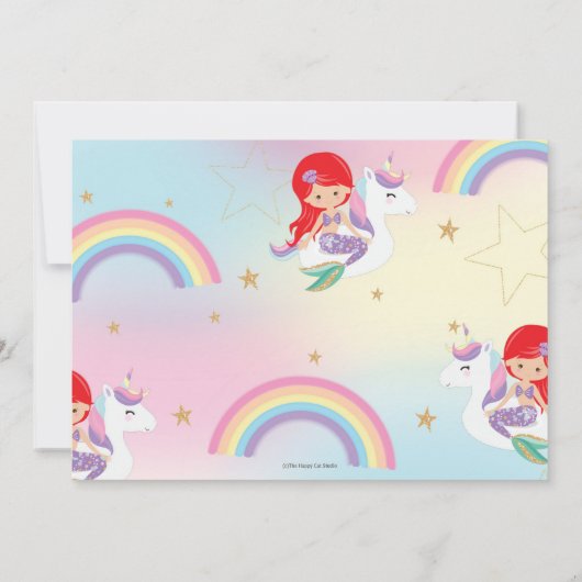 Zeemeermin en Eenhoorn Zwembad Verjaardagsfeest Fo Kaart (Achterkant)