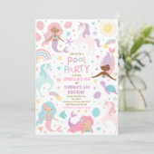 Zeemeermin en eenhoorn Zwembad Verjaardagsfeest Kaart (Staand voorkant)