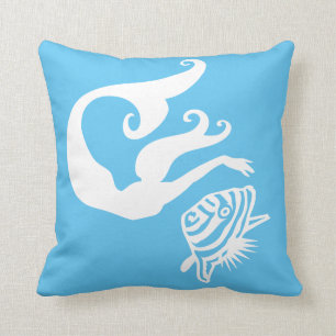 zeemeermin en engelvis Wit op blauw kussen