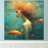 Zeemeermin en goudvis canvas afdruk (Insitu (Houten vloer))
