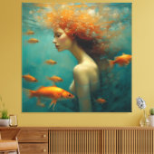 Zeemeermin en goudvis canvas afdruk (Insitu (Woonkamer))