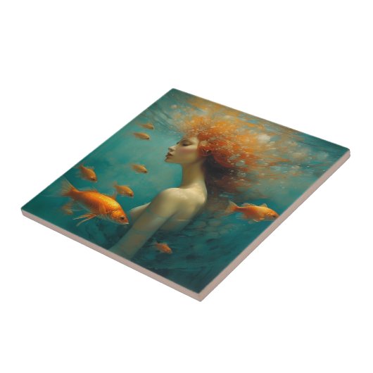 Zeemeermin en goudvis tegeltje (Zijkant)