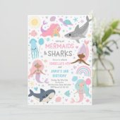 Zeemeermin en haai broers en zussen gezamenlijke v kaart (Staand voorkant)