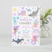 Zeemeermin en haai broers en zussen gezamenlijke v kaart (Staand voorkant)
