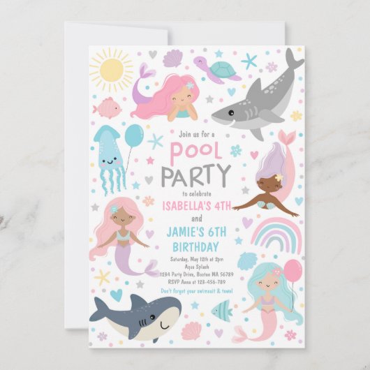 Zeemeermin en haai broers en zussen Zwembad Verjaa Kaart (Voorkant)