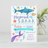 Zeemeermin en haai uitnodiging Verjaardagsfeest Ze (Staand voorkant)