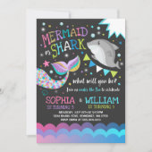 Zeemeermin en haai verjaardag uitnodiging zwembad  (Voorkant)