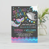 Zeemeermin en haai verjaardag uitnodiging zwembad  (Staand voorkant)