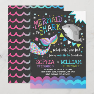 Zeemeermin en haai verjaardag uitnodiging zwembad 