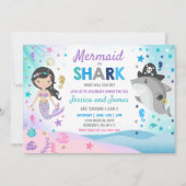 Zeemeermin en haai verjaardag uitnodiging zwembad  (Voorkant)