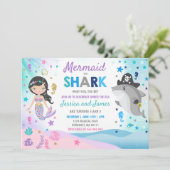 Zeemeermin en haai verjaardag uitnodiging zwembad  (Staand voorkant)