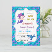 Zeemeermin en haai verjaardagsthema kaart (Staand voorkant)