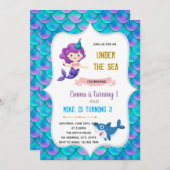Zeemeermin en haai verjaardagsthema kaart (Voorkant / Achterkant)