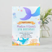 Zeemeermin en haaien feest uitnodiging (Staand voorkant)