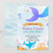 Zeemeermin en haaien feest uitnodiging (Voorkant / Achterkant)