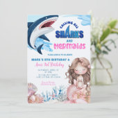 Zeemeermin en haaien Zomer Gezamenlijke verjaardag Kaart (Staand voorkant)