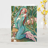 Zeemeermin en het Zee Shell Blank Wenskaart Kaart (Gele Bloem)