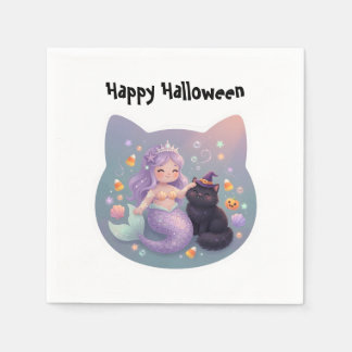 Zeemeermin en Kat Halloween Bedeltje Servet