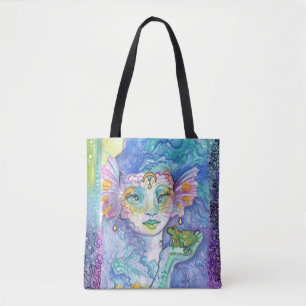 Zeemeermin en kikker fantasie waterverf kunst tote bag