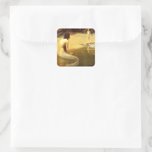 Zeemeermin en kind vierkante sticker (Tas)