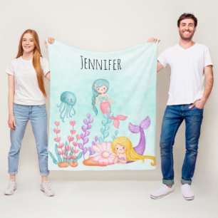 Zeemeermin en kwallen onder de Waterverf van de Ze Fleece Deken