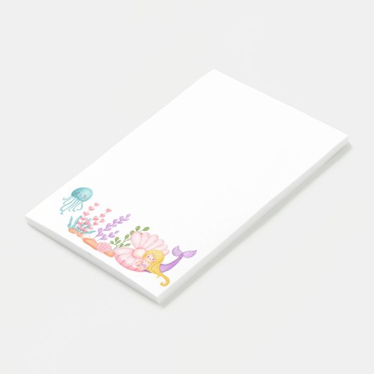 Zeemeermin en kwallen onder de Waterverf van de Ze Post-it® Notes (Schuin)