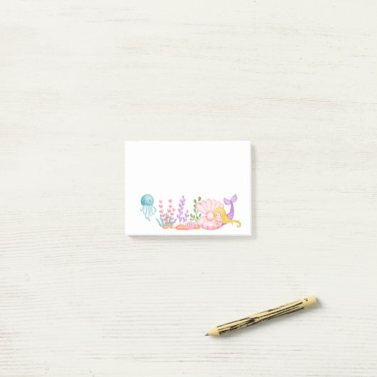 Zeemeermin en kwallen onder de Waterverf van de Ze Post-it® Notes (Op bureau)
