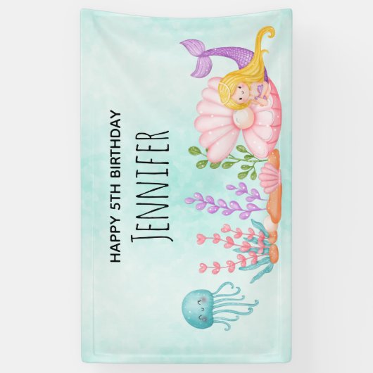 Zeemeermin en kwallen onder de Waterverf van de Ze Spandoek (Verticaal)