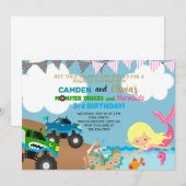 Zeemeermin en monstervrachtwagens zussen een uitno kaart (Voorkant / Achterkant)