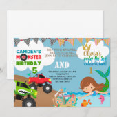 Zeemeermin en monstervrachtwagens zussen een uitno kaart (Voorkant / Achterkant)