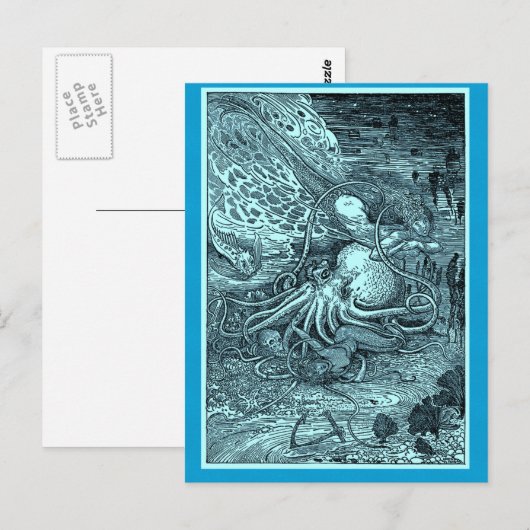 Zeemeermin en octopus briefkaart (Voorkant / Achterkant)
