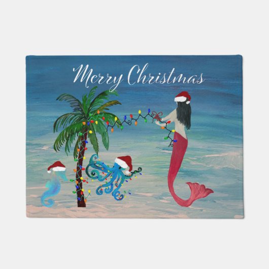 Zeemeermin en octopus kust strand Kerstmat Deurmat (Voorkant)
