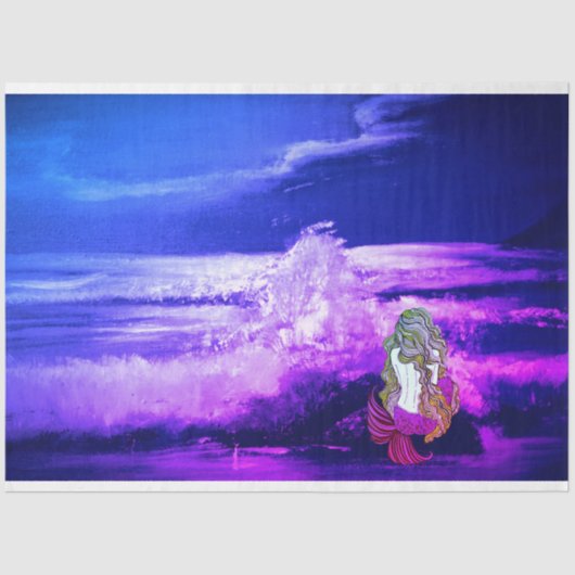 Zeemeermin en Paarse Zee Weefsel en Decoupage Papi Tissuepapier (Voorkant)