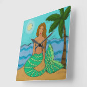 Zeemeermin en palmboom Abstracte het Schilderen Vi Vierkante Klok (Hoek)