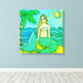 Zeemeermin en palmboom canvas afdruk (Insitu (Houten vloer))