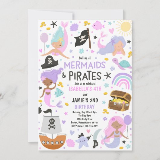 Zeemeermin en piraat broer of zus gezamenlijke ver kaart (Voorkant)