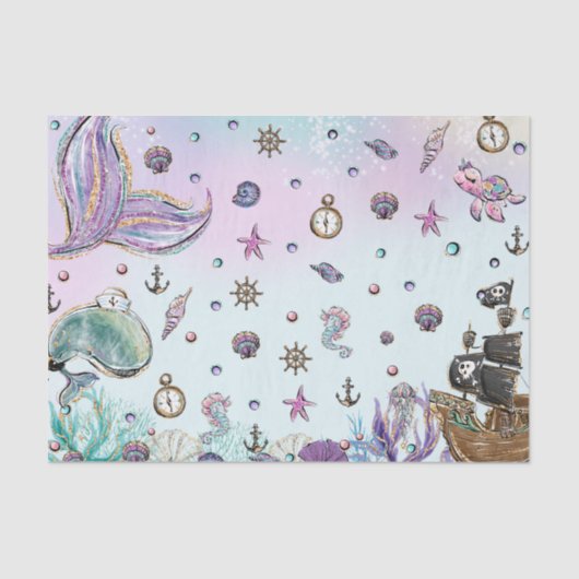 Zeemeermin en piraat onder het Zee Ontkoppeling Tissuepapier (Voorkant)