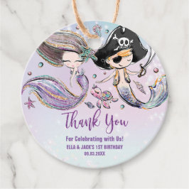 Zeemeermin en Piraat Onder het Zee Zwembad Verjaar Bedankjes Labels