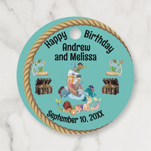 Zeemeermin en Piraat Verjaardag Bedankjes Labels (Achterkant)