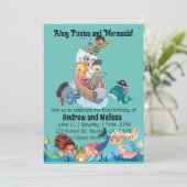 Zeemeermin en Piraat Verjaardag Kaart (Staand voorkant)