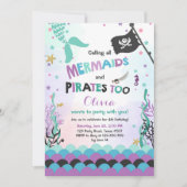 Zeemeermin en Piraat verjaardagsuitnodiging Paarse Kaart (Voorkant)
