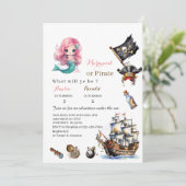 Zeemeermin en Piraat watercolorbirthday paInvitati Kaart (Staand voorkant)