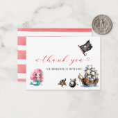 Zeemeermin en piraat waterverf verjaardagsfeest be notitiekaartje (Voorkant / Achterkant in situ)