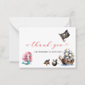 Zeemeermin en piraat waterverf verjaardagsfeest be notitiekaartje (Voorkant)