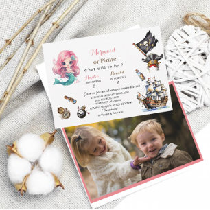 Zeemeermin en Piraat waterverf verjaardagsuitnodig Kaart