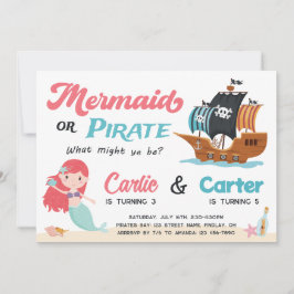 Zeemeermin en Pirate gezamenlijke verjaardagsfeest Kaart