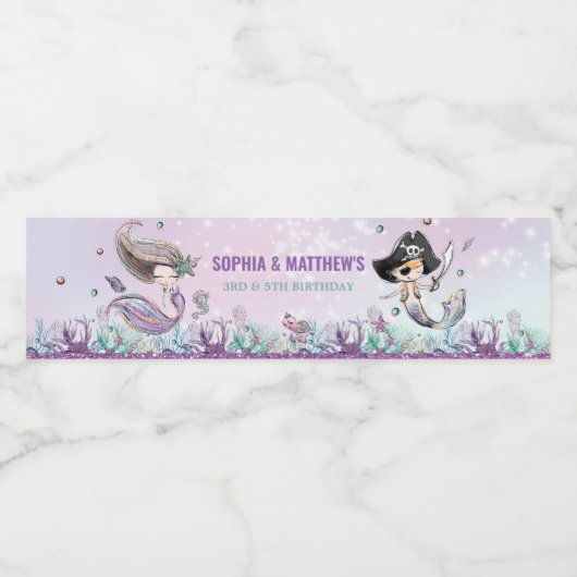 Zeemeermin en piraten Birthday Party under the Zee Waterfles Etiket (Enkel label)