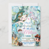 Zeemeermin en Piraten Verjaardagsuitnodiging Eenho Kaart (Voorkant)