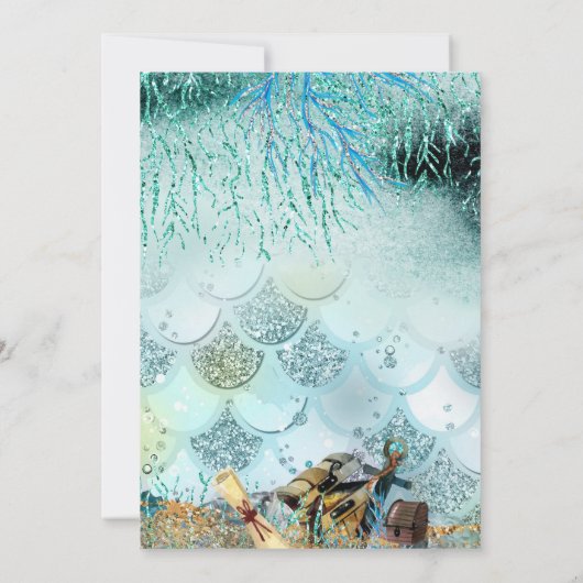 Zeemeermin en Piraten Verjaardagsuitnodiging Eenho Kaart (Achterkant)