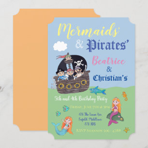 Zeemeermin en piratenpartij uitnodigingen